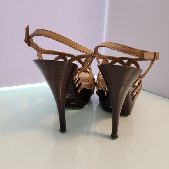 Jessica Simpson Tan Wooden Platform Stilettos Size 8 - Picture 4 of 7